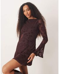 ASOS - Flocked Floral Mini Dress With Flute Sleeve - Lyst