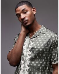 TOPMAN - Short Sleeve Wavy Satin Print Shirt - Lyst