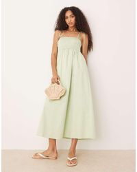 ASOS - Shirred Bust Cotton Poplin Midi Dress - Lyst