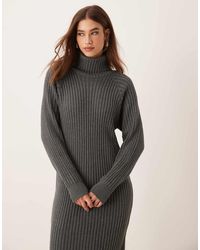 Y.A.S - Geribbelde Midi Trui-Jurk Met Col - Lyst