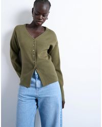 TOPSHOP - Knitted V Neck Longline Compact Fitted Waist Cardigan - Lyst