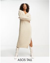 ASOS - Asos Design Tall Knitted Maxi Jumper Dress With V Neck - Lyst