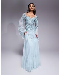 ASOS - Fluted Sleeve Maxi Dress With Placement Embellishment - Lyst