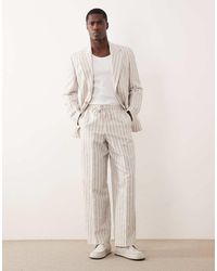 ASOS - Wide Leg Linen Blend Suit Pants With Elastic Waist - Lyst