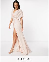 ASOS - Asos Design Tall Bridesmaid Short Sleeved Cowl Front Maxi Dress With Button Back Detail - Lyst