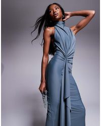 ASOS - Sculpting Jersey High Neck Drape Ruffle Maxi Dress - Lyst