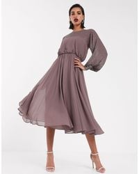 ASOS - Midi Dress With Linear Yoke Embellishment - Lyst