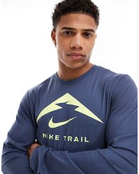 Nike - Trail dri-fit - maglietta a maniche lunghe navy con grafica - Lyst