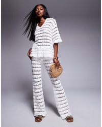 ASOS - Knitted Wide Leg Pretty Stitch Pants - Lyst