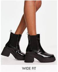 River Island - Wide Fit Chunky Heeled Chelsea Boots - Lyst