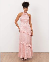 Maya - Floral Jacquard Satin Halter Neck Maxi Dress - Lyst