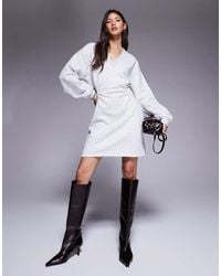ASOS - Long Sleeve V Neck With Ruching Sweat Mini Dress - Lyst