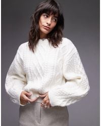 TOPSHOP - Pull oversize en maille torsadée avec manches arrondies - ivoire - Lyst