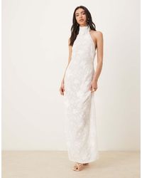 JW PEI - Halter Neck Corsage Detail Low Back Embroidered Floral Maxi Dress - Lyst