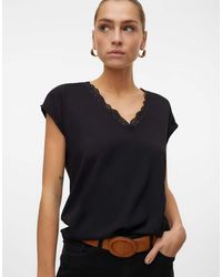 Vero Moda - Lace Trim Short Sleeve Blouse - Lyst
