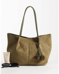ASOS - Faux Suede Tubular Handle Tote Bag With Internal Pouch And Detachable Charm Detail - Lyst