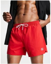 Abercrombie & Fitch 5 Inch Icon Logo Relaxed Fit Swim Shorts - Red