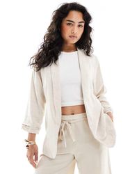 Pieces - Linen Touch Ruched Sleeve Blazer - Lyst
