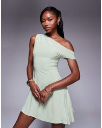 Kaiia - Exclusive Double Layered Slinky Off Shoulder Drape Detail Fitted Waist Mini Skater Dress - Lyst