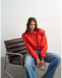 TOPSHOP - Denim Cropped Shoulder Pad Jacket - Lyst