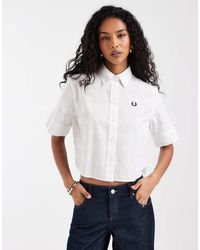 Fred Perry - Camisa Blanca A Cuadros Dameros De Tejido Liso De - Lyst