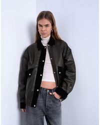 TOPSHOP - Faux Leather Patch Pocket Jacket With Faux Suede Contrast - Lyst
