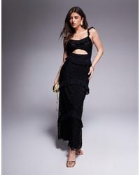 ASOS - Vestido Largo Escalonado Con Volantes De Mezcla De Malla Y Encaje De -Blanco - Lyst