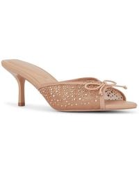 SEQWL - Mesh Bow Heeled Mule Sandals With Embellished Rhinestone - Lyst
