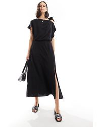 ASOS - Tie Shoulder Blouson Midi Dress - Lyst