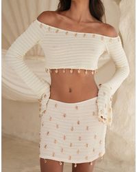 Moda Minx - X Alejandra Vidal Knitted Long Sleeve Top And Mini Skirt Set With Shell Trim Detail - Lyst