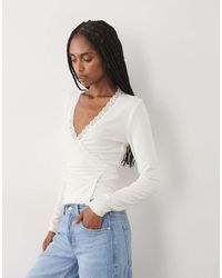 Miss Selfridge - Lace Trim Wrap Top - Lyst