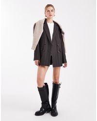 Miss Selfridge - Double Breasted Oversized Blazer Van Co-Ord Set Van Geborstelde Stof Met Krijtstreep - Lyst