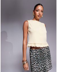 ASOS - Mini Rib Button Through Top With Mini Frill Hem - Lyst