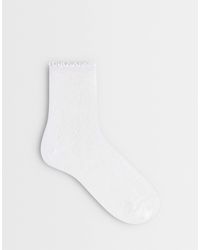 Pieces - Pointelle Frilly Trim Socks - Lyst