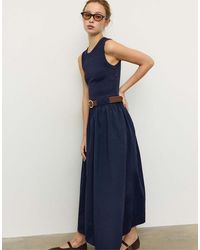 Stradivarius - Two-Material Sleeveless Midi Dress With Belt - Lyst