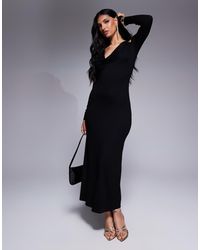 ASOS - Midi Jurk Met Lange Mouwen, Gedrapeerde Halslijn En Uitsnijdingen - Lyst
