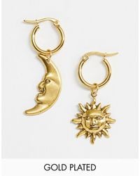 Regal Rose Sun & Moon Celestial huggie Hoop Earrings - Metallic