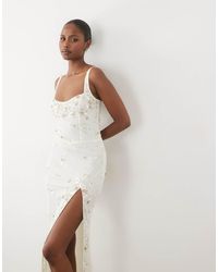 Oh Polly - Premium 3D Flower Sequin Embellished Lace Up Back Maxi Dress - Lyst