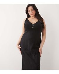 ASOS - Asos Design Curve Wide Rib Sleeveless V Neck Midi Dress - Lyst