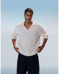 ASOS - Polo décontracté en maille texturée avec col cranté - écru - Lyst