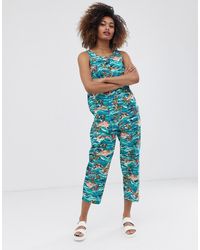 ASOS Sleeveless Button Front Boilersuit - Blue