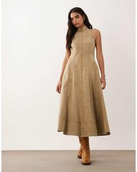ASOS - Heavy Twill Funnel Neck Seamed Maxi Dress - Lyst