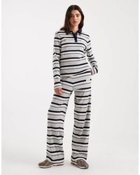 4th & Reckless - Cotton Ribbed Logo Detail Ribbed Elasticated Waist Wide Leg Pants - Lyst