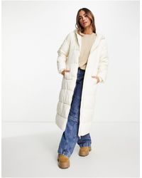 Pieces - Maxi Padded Coat With Hood - Lyst