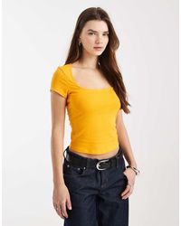ASOS - Cotton Blend Square Neck Cap Sleeve Top - Lyst