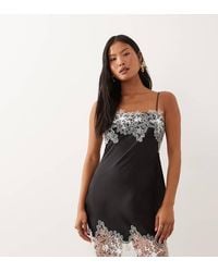 ASOS - Asos Design Petite Satin Bias Lace Applique Mini Dress - Lyst