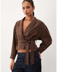 Lioness - Ritz Faux Suede Collar Detail Belted Jacket - Lyst