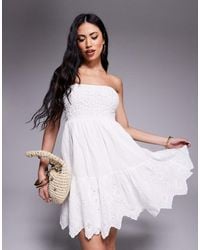 River Island - Vestido Corto Fruncido Con Escote Palabra De Honor De - Lyst