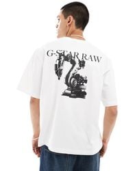 G-Star - Camiseta Blanca Extragrande Con Estampado Industrial Y Logo En El Pecho Y La Espalda De - Lyst