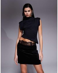 ASOS - Velvet Mini Skirt With Lace Waist Panel - Lyst